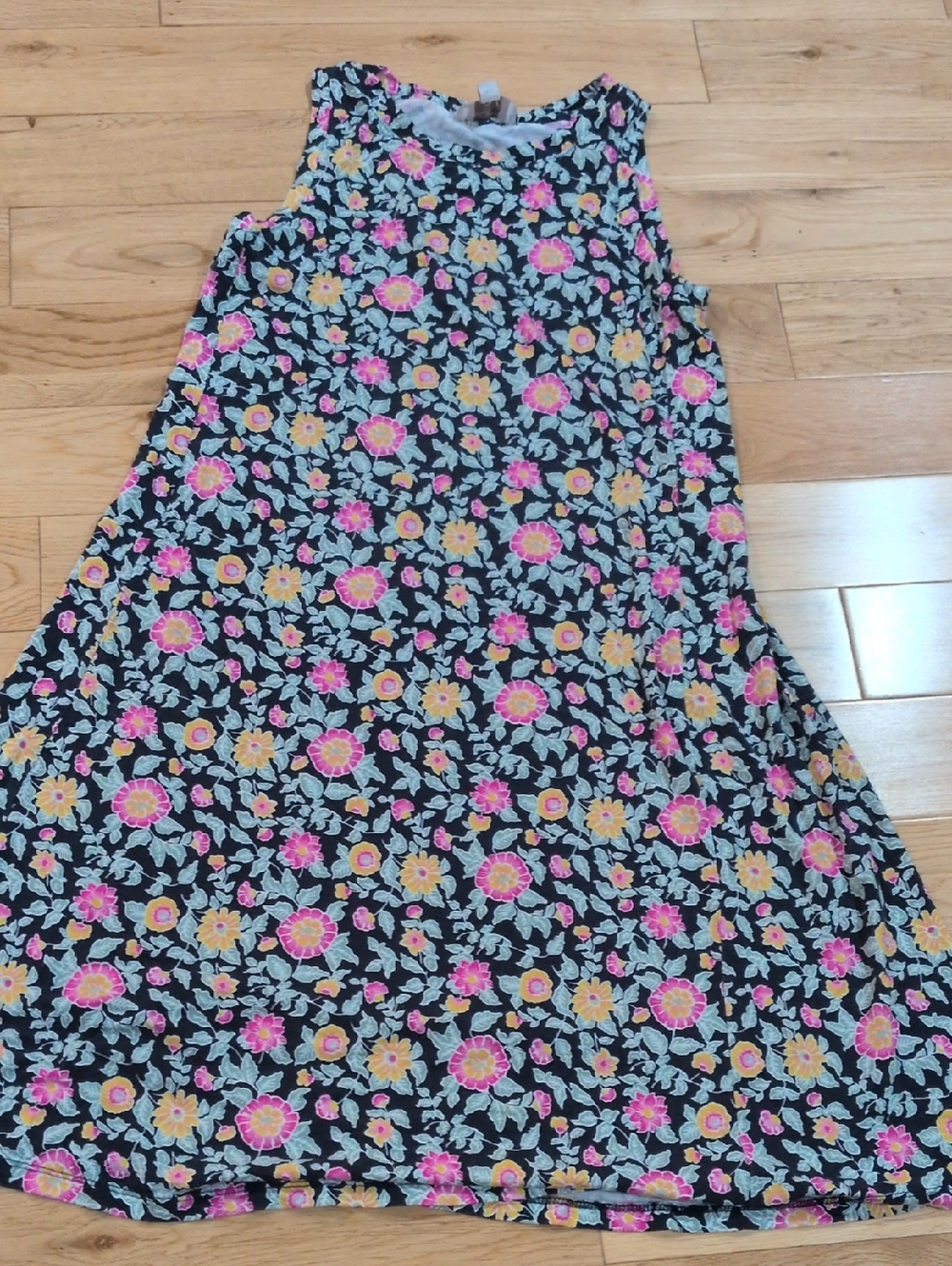 LOFT Black Floral Sleeveless A-Line Dress with Pink & Yellow Flowers